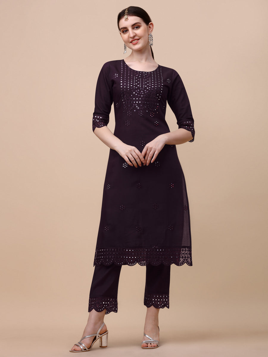 Women Multicolor Rayon Mirror Embroidered Kurta with Pant and Dupatta Set