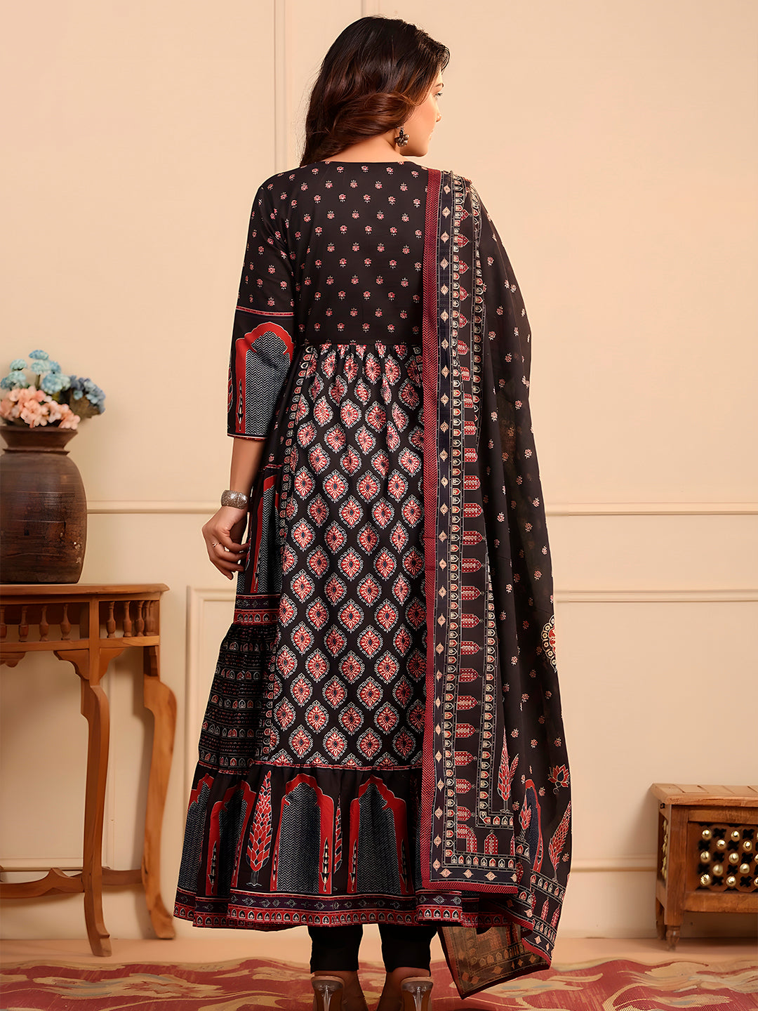 Printed & Sequined Floor Length Anarkali Kurta with Pant & dupatta Luxury