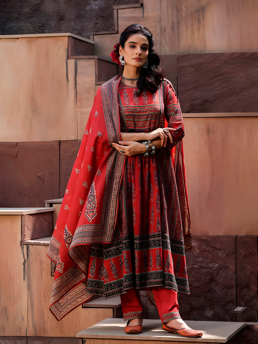 Printed & Sequined Anarkali Kurta with Pant & dupatta Luxury