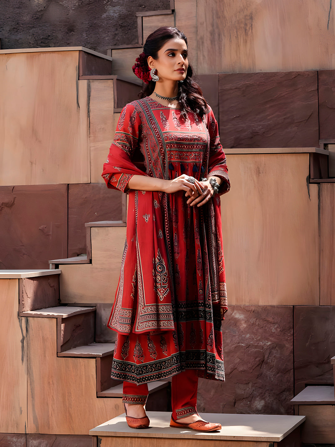 Printed & Sequined Anarkali Kurta with Pant & dupatta Luxury