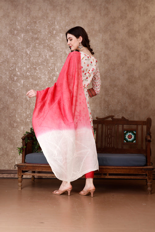 Hand Embroidered & Floral Printed Kurta with pant & dupatta Luxury