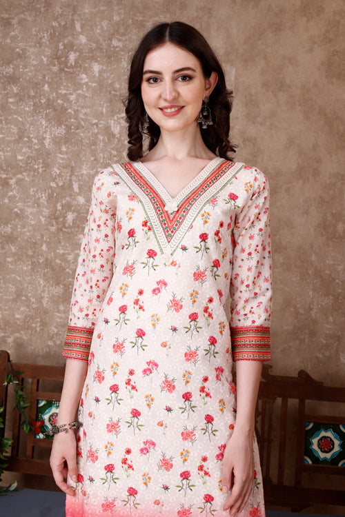 Hand Embroidered & Floral Printed Kurta with pant & dupatta Luxury
