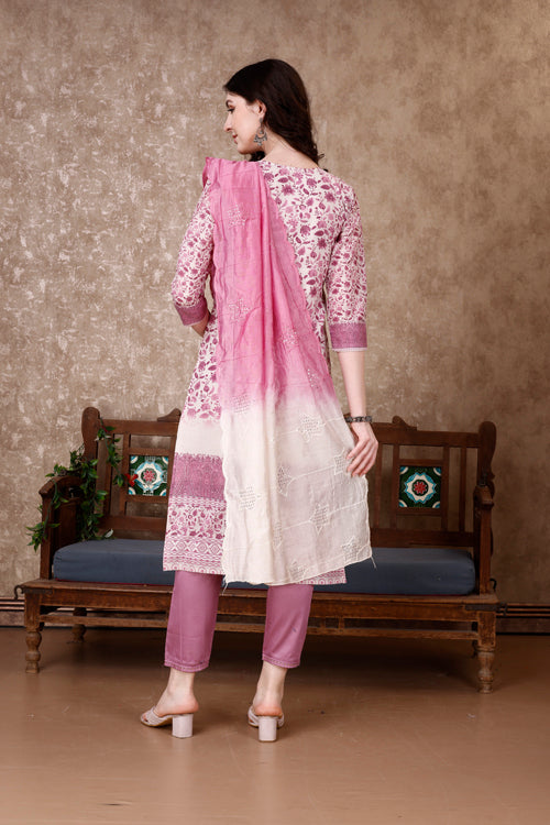 Hand Embroidered & Floral Printed Kurta with pant & dupatta Luxury