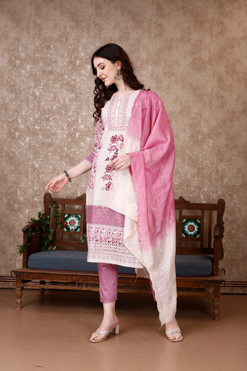 Hand Embroidered & Floral Printed Kurta with pant & dupatta Luxury