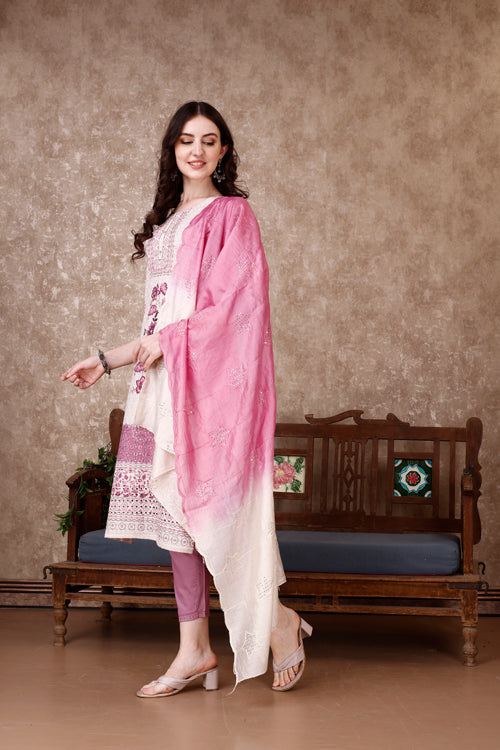 Hand Embroidered & Floral Printed Kurta with pant & dupatta Luxury