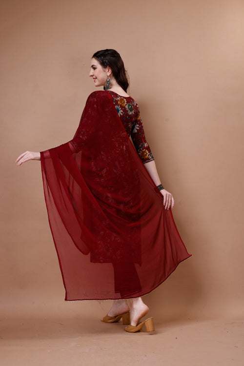 Alia cut floral printed embroidered kurta with pant & dupatta