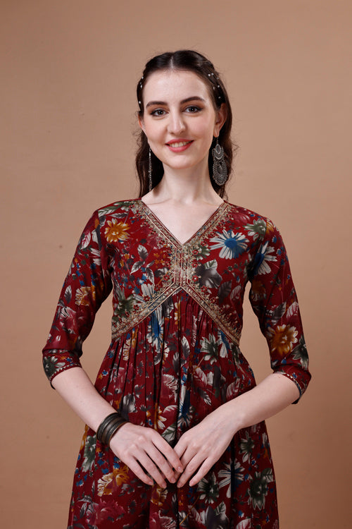 Alia cut floral printed embroidered kurta with pant & dupatta