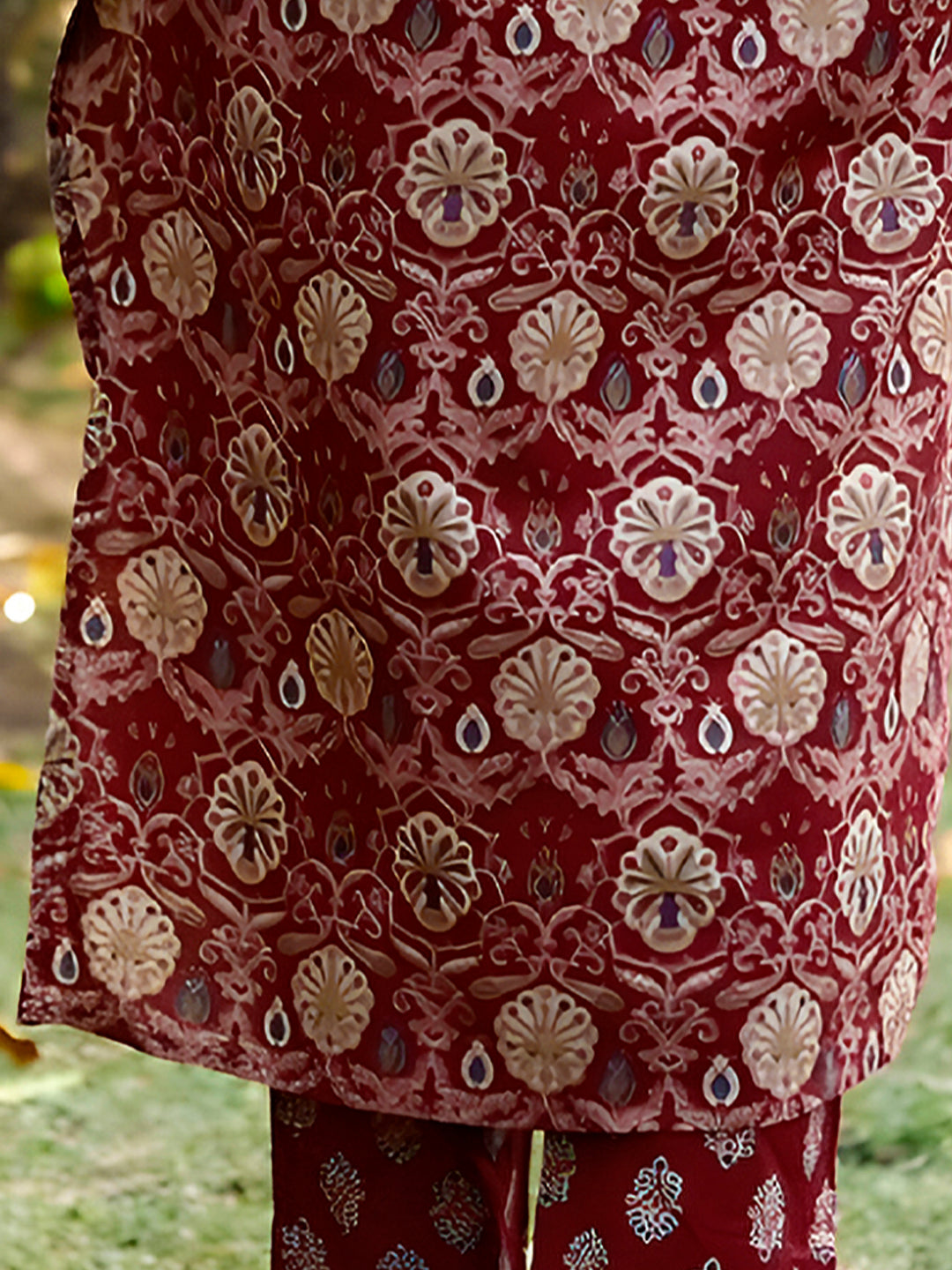 Hand Embroidered & Floral printed Lace detailed Kurta with Printed Pant & Dupatta Premium Luxury