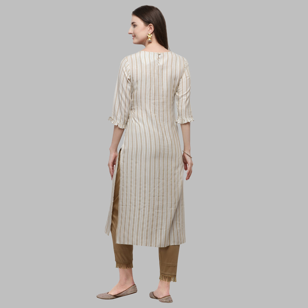 Embroidered and Striped Kurta with Pant Set