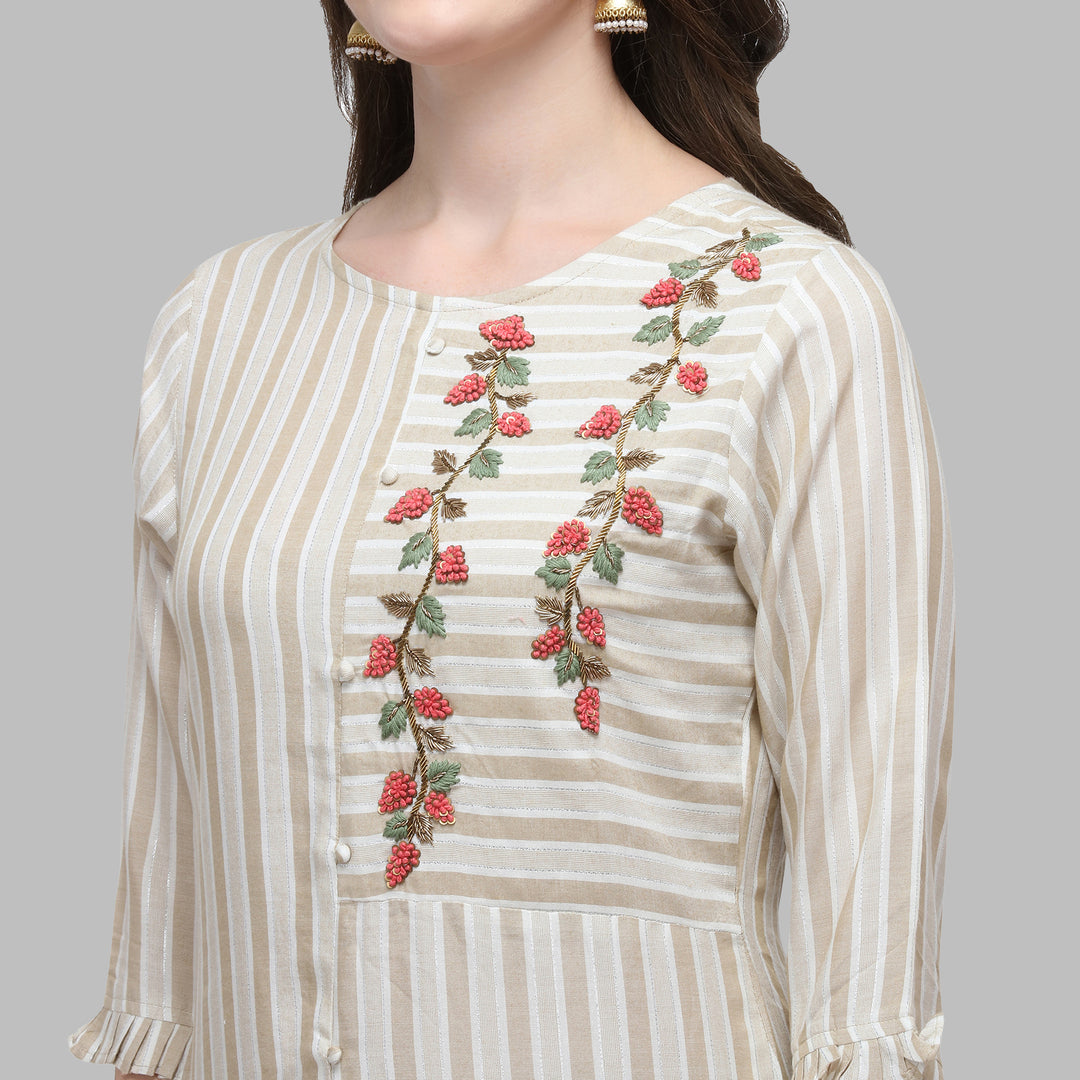 Embroidered and Striped Kurta with Pant Set