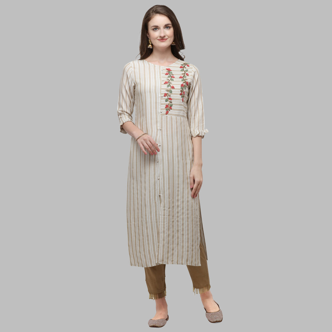 Embroidered and Striped Kurta with Pant Set