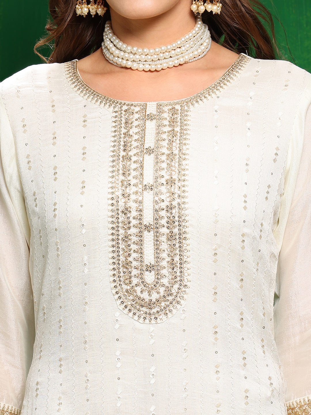 Sequinned Embroidered Silk Blend Kurta with Pant & Embroidered Dupatta
