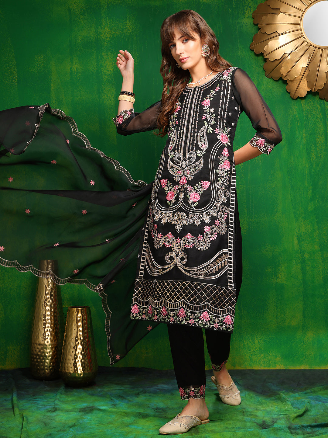 Pakistani embroidered Kurta with Pant & Dupatta