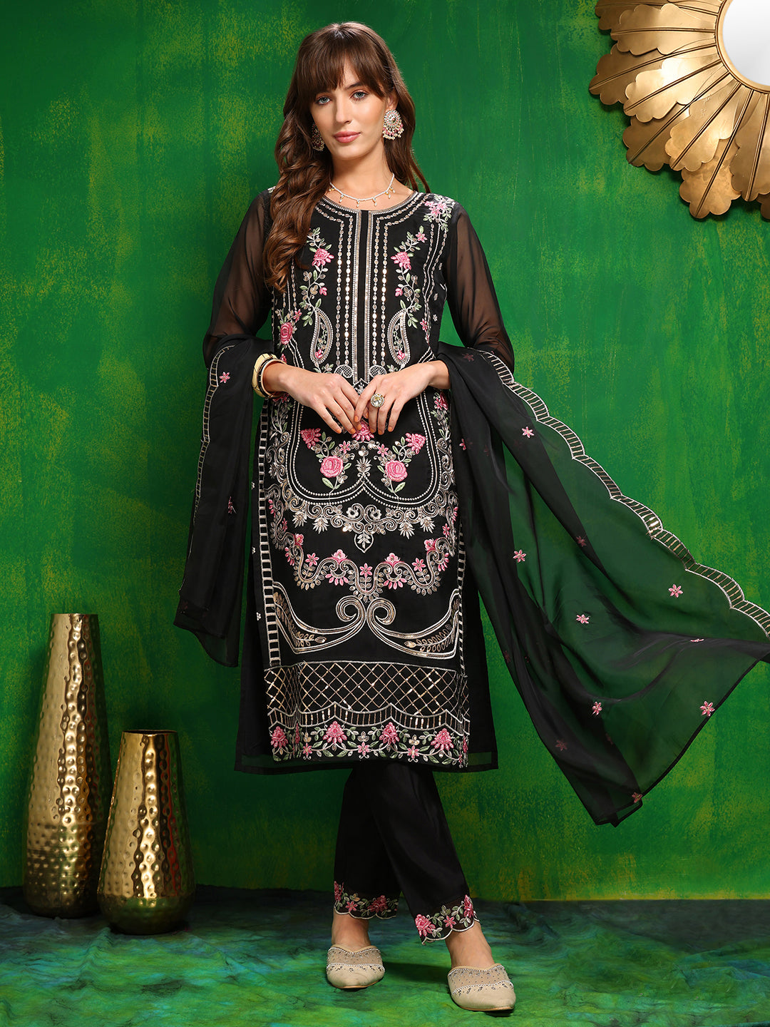 Pakistani embroidered Kurta with Pant & Dupatta