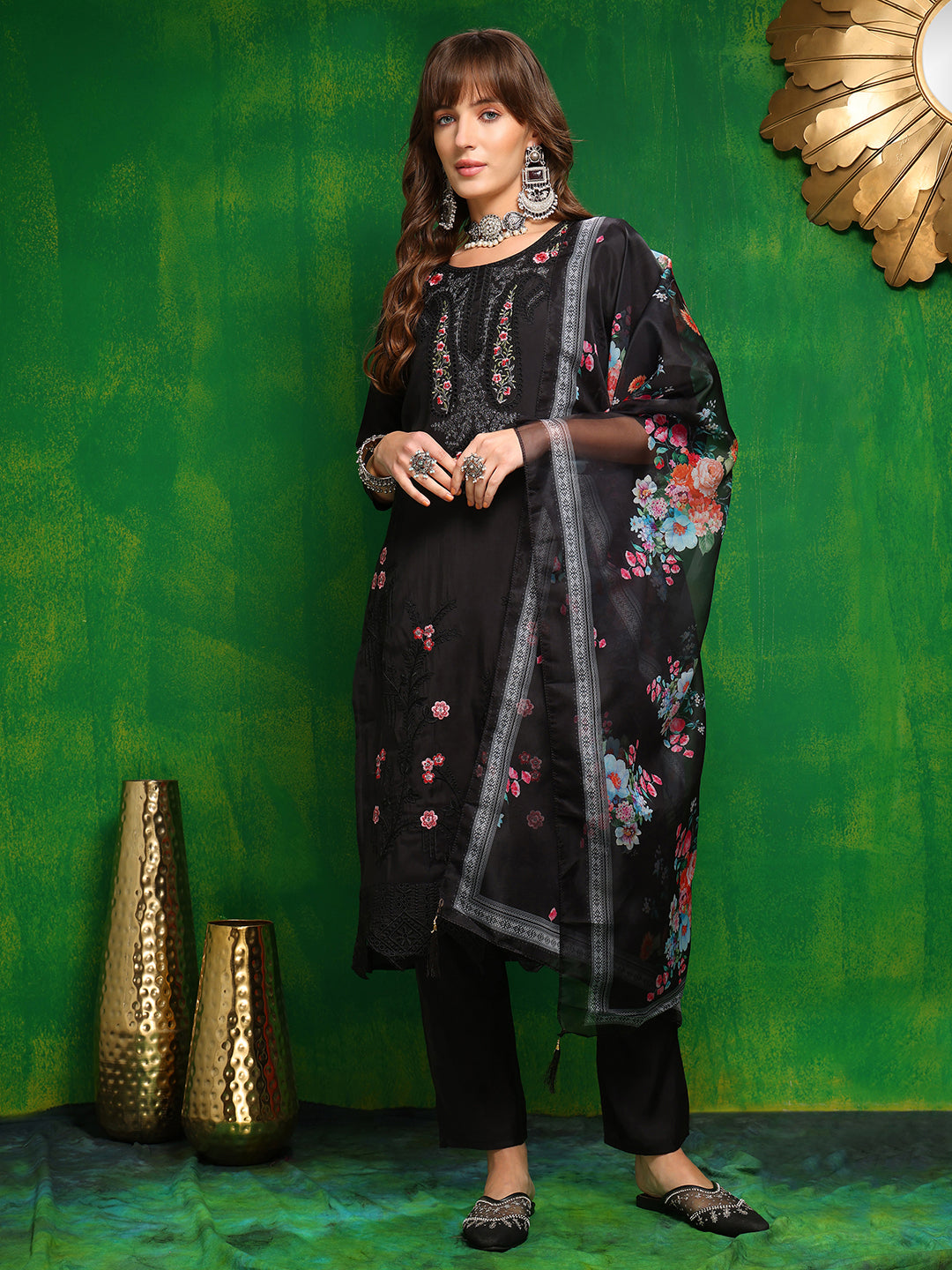 Pakistani Embroidered Kurta with Pant & Dupatta