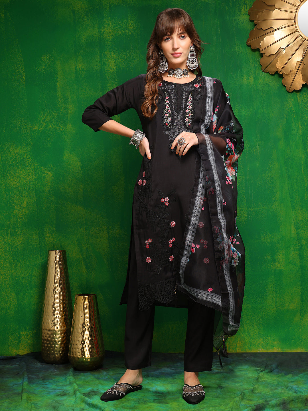 Pakistani Embroidered Kurta with Pant & Dupatta