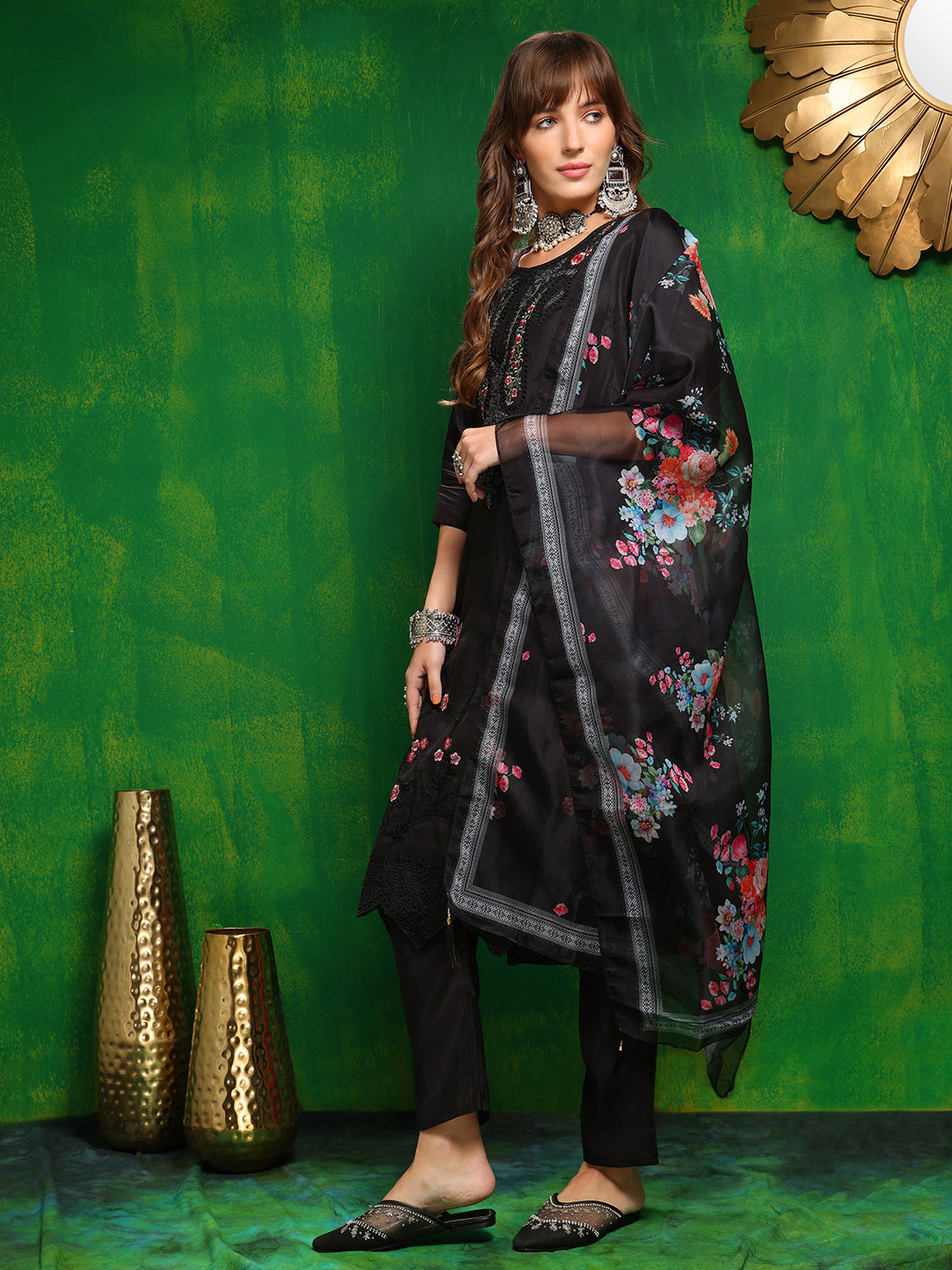 Pakistani Embroidered Kurta with Pant & Dupatta