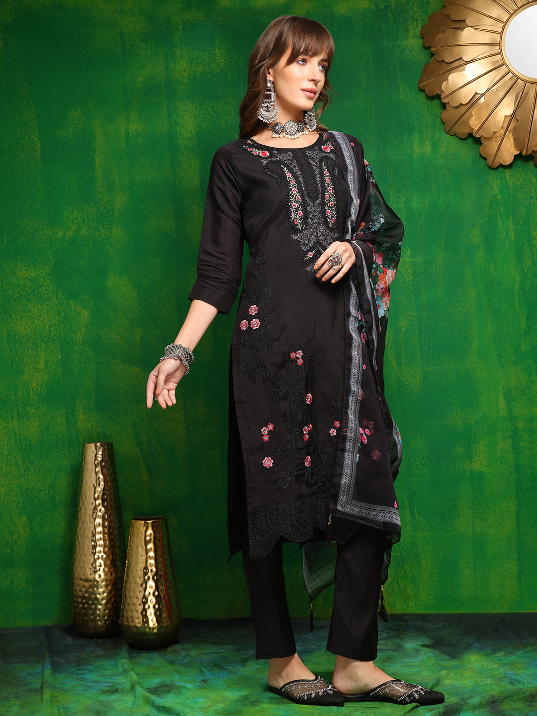 Pakistani Embroidered Kurta with Pant & Dupatta