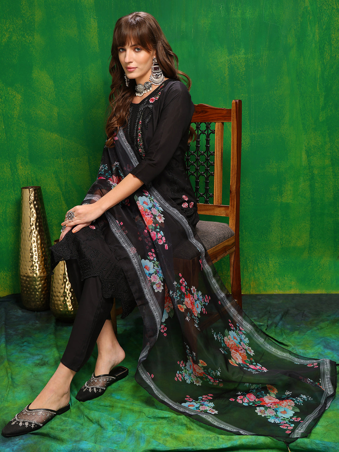 Pakistani Embroidered Kurta with Pant & Dupatta