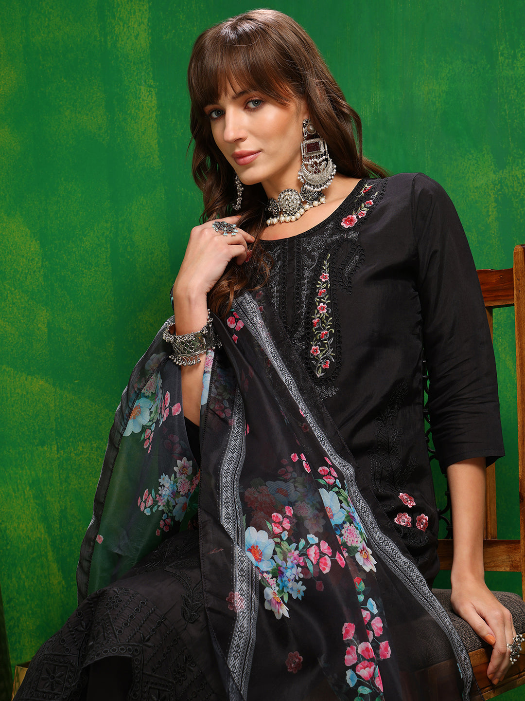 Pakistani Embroidered Kurta with Pant & Dupatta