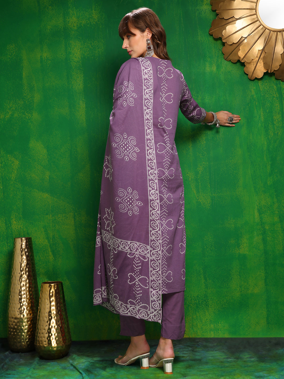 Bandhani printed and embroidered Kurta with Pant & Dupatta