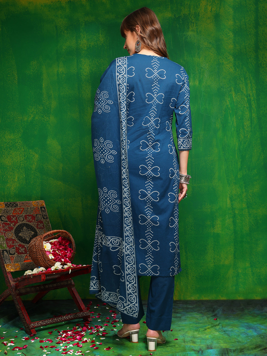 Bandhani printed and embroidered Kurta with Pant & Dupatta