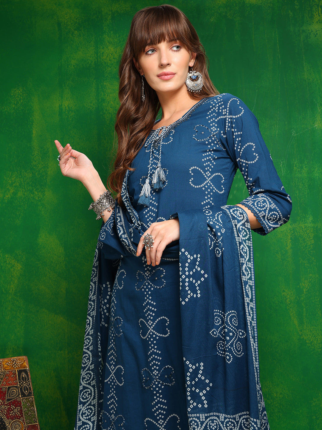 Bandhani printed and embroidered Kurta with Pant & Dupatta