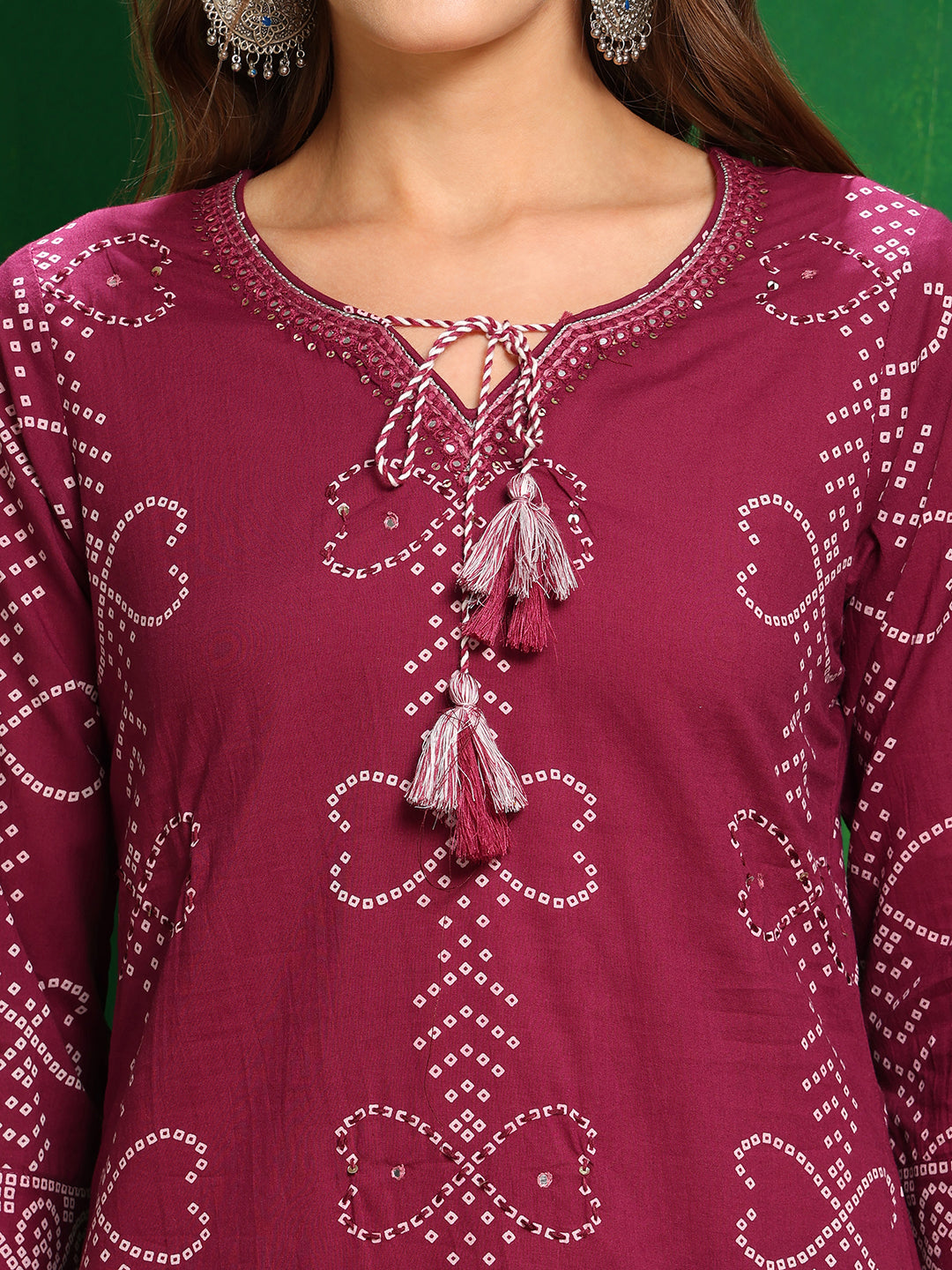 Bandhani printed and embroidered Kurta with Pant & Dupatta