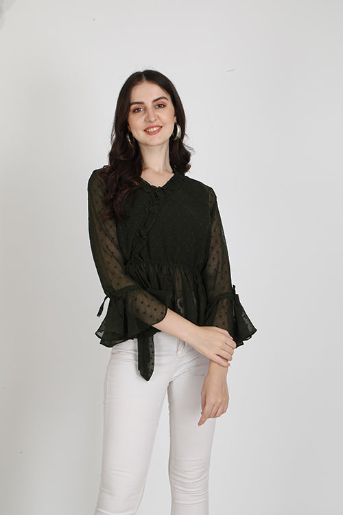 Georgette Self Design V-Neck Top