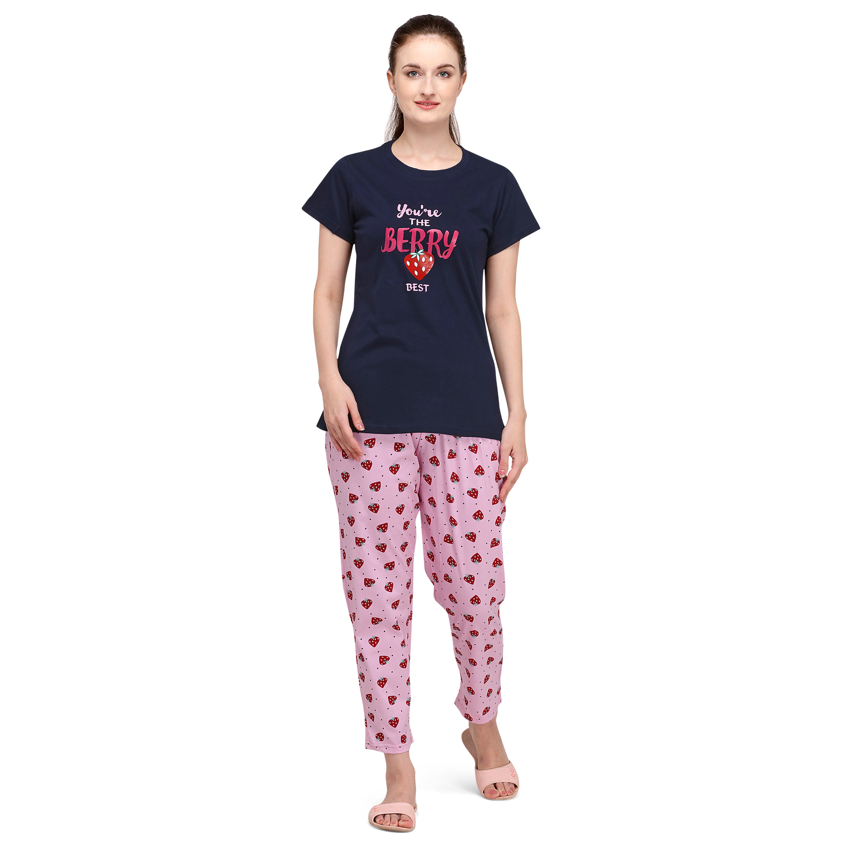 Strawberry Printed Tshirt & Pant night suit