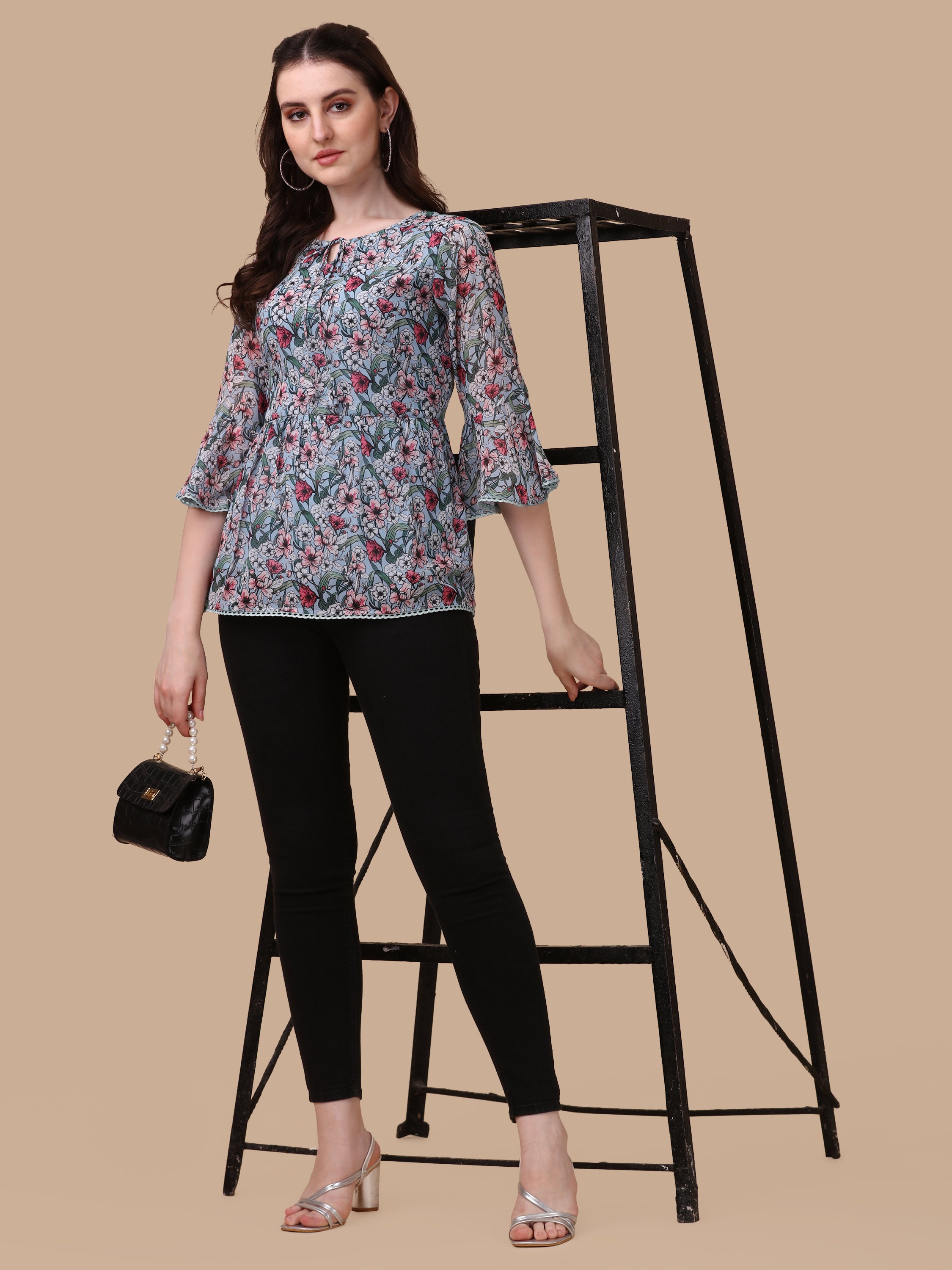 Georgette Floral Print Blouson Top