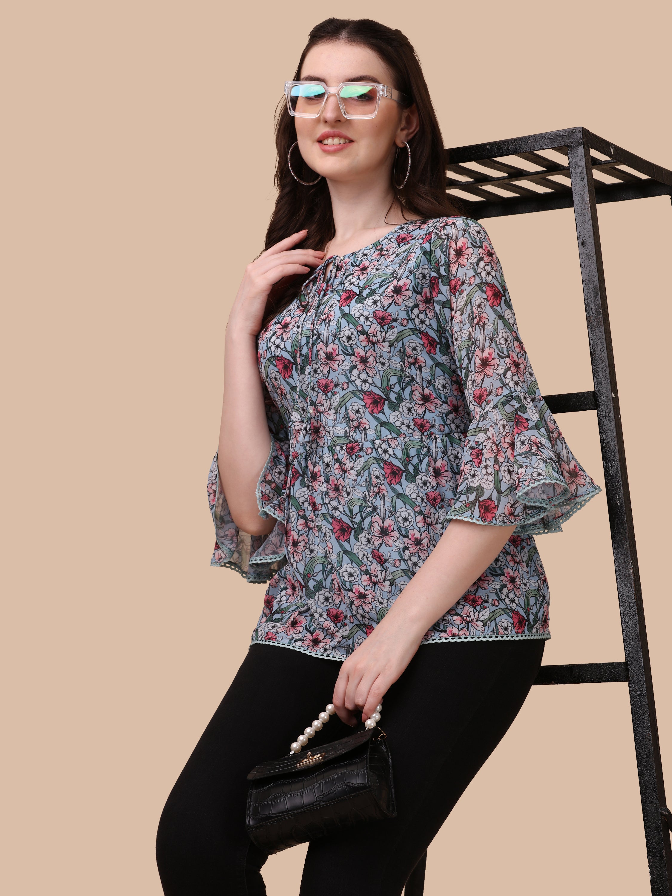 Georgette Floral Print Blouson Top