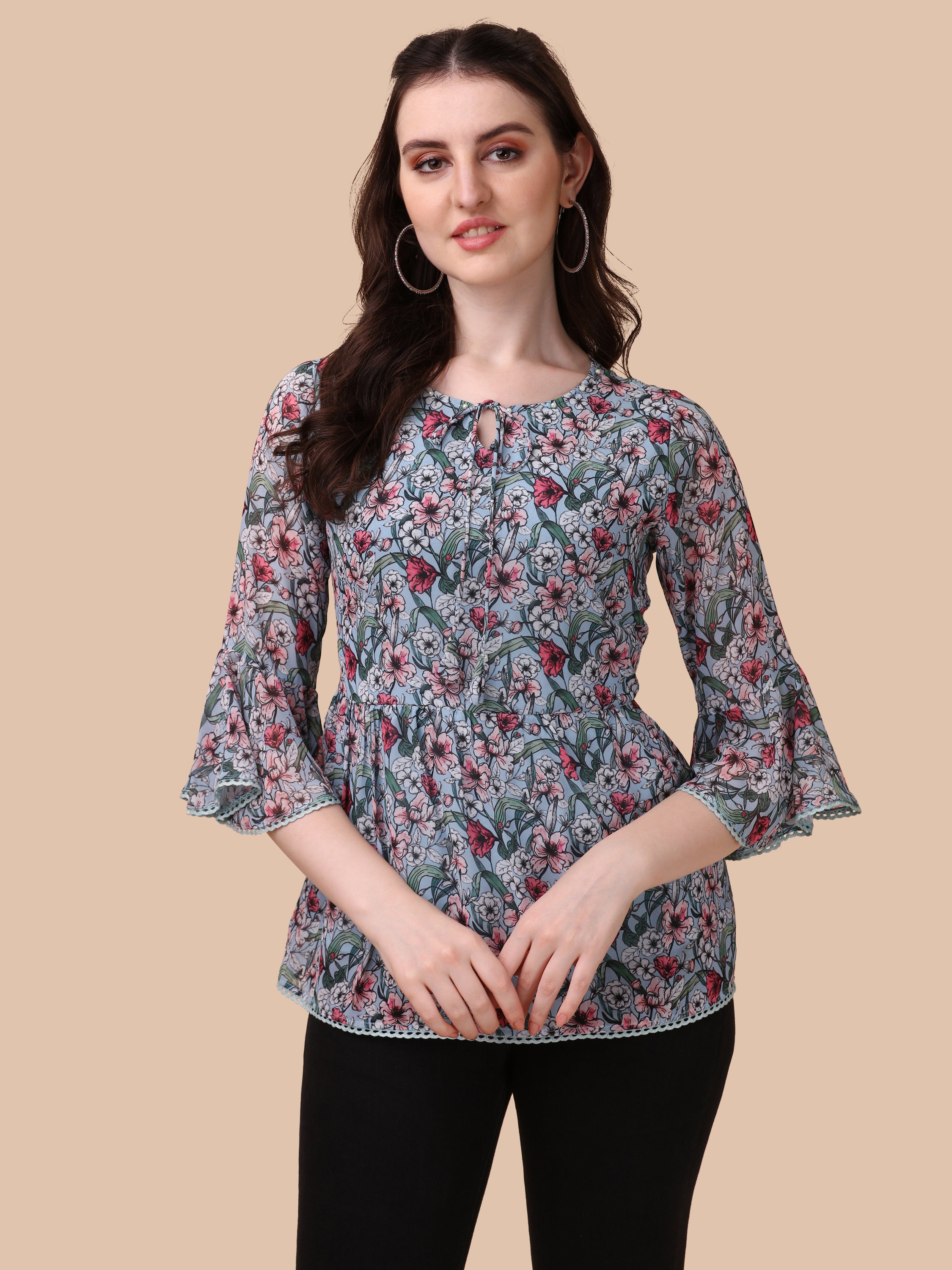 Georgette Floral Print Blouson Top