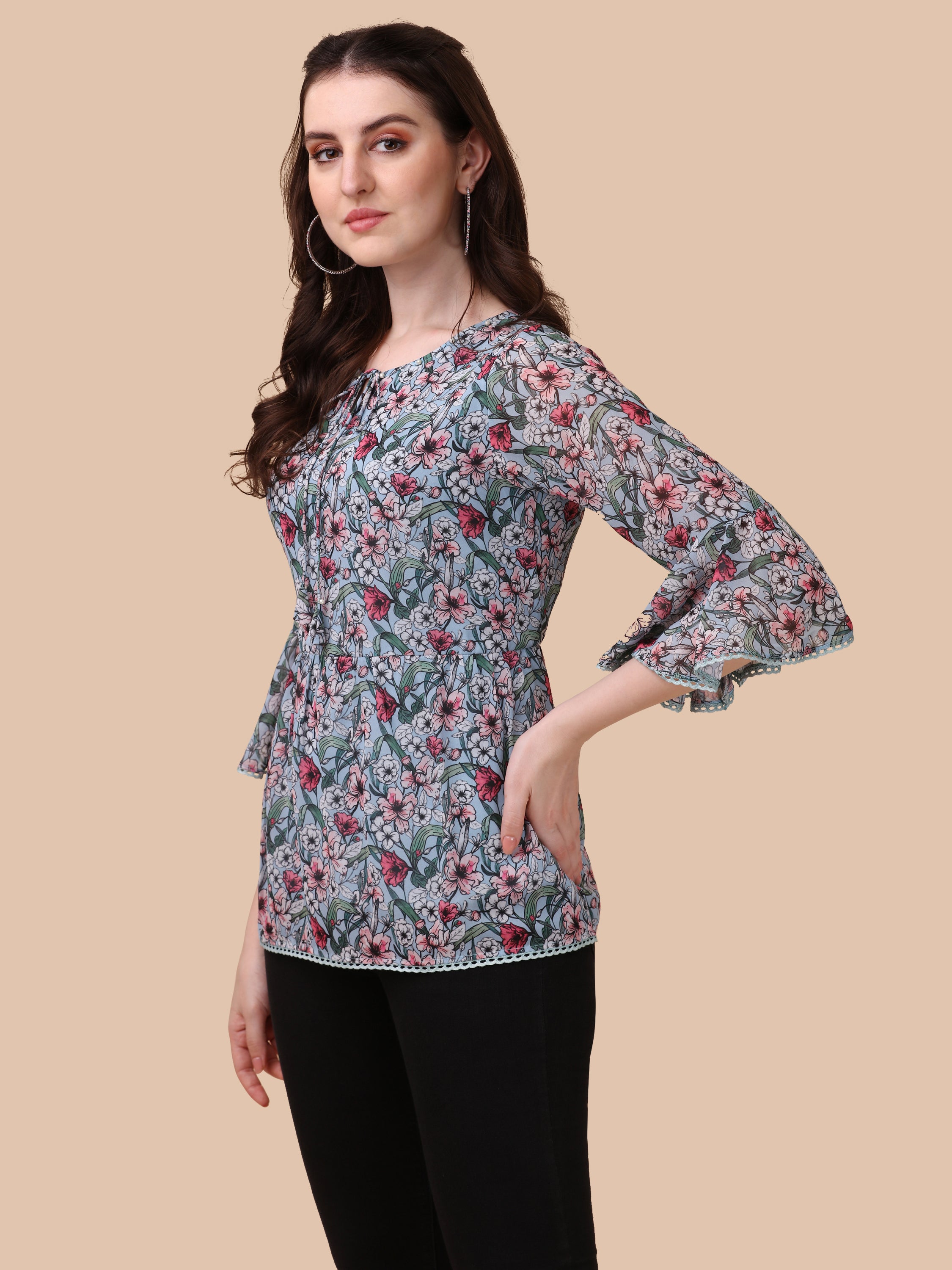 Georgette Floral Print Blouson Top