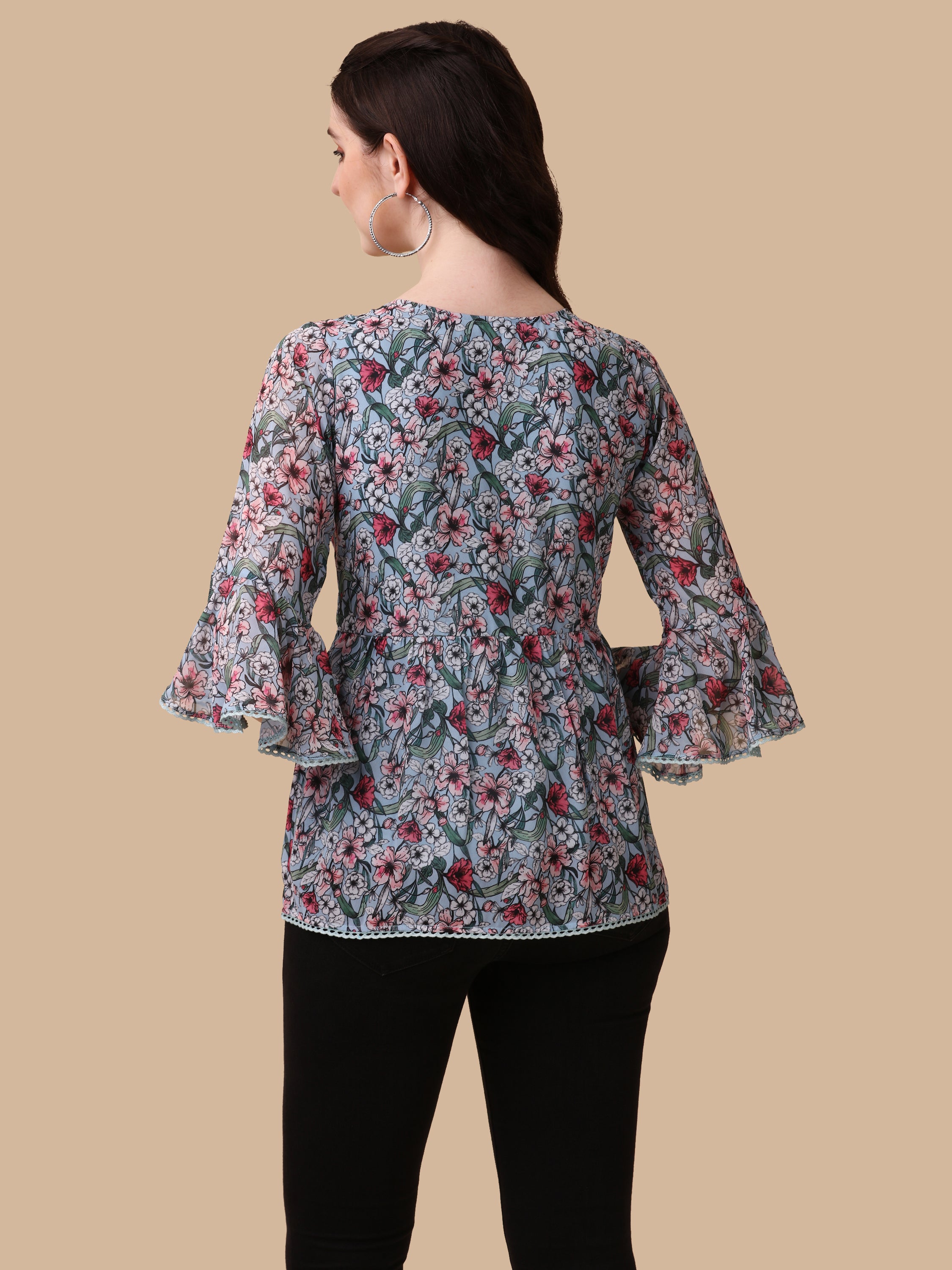 Georgette Floral Print Blouson Top