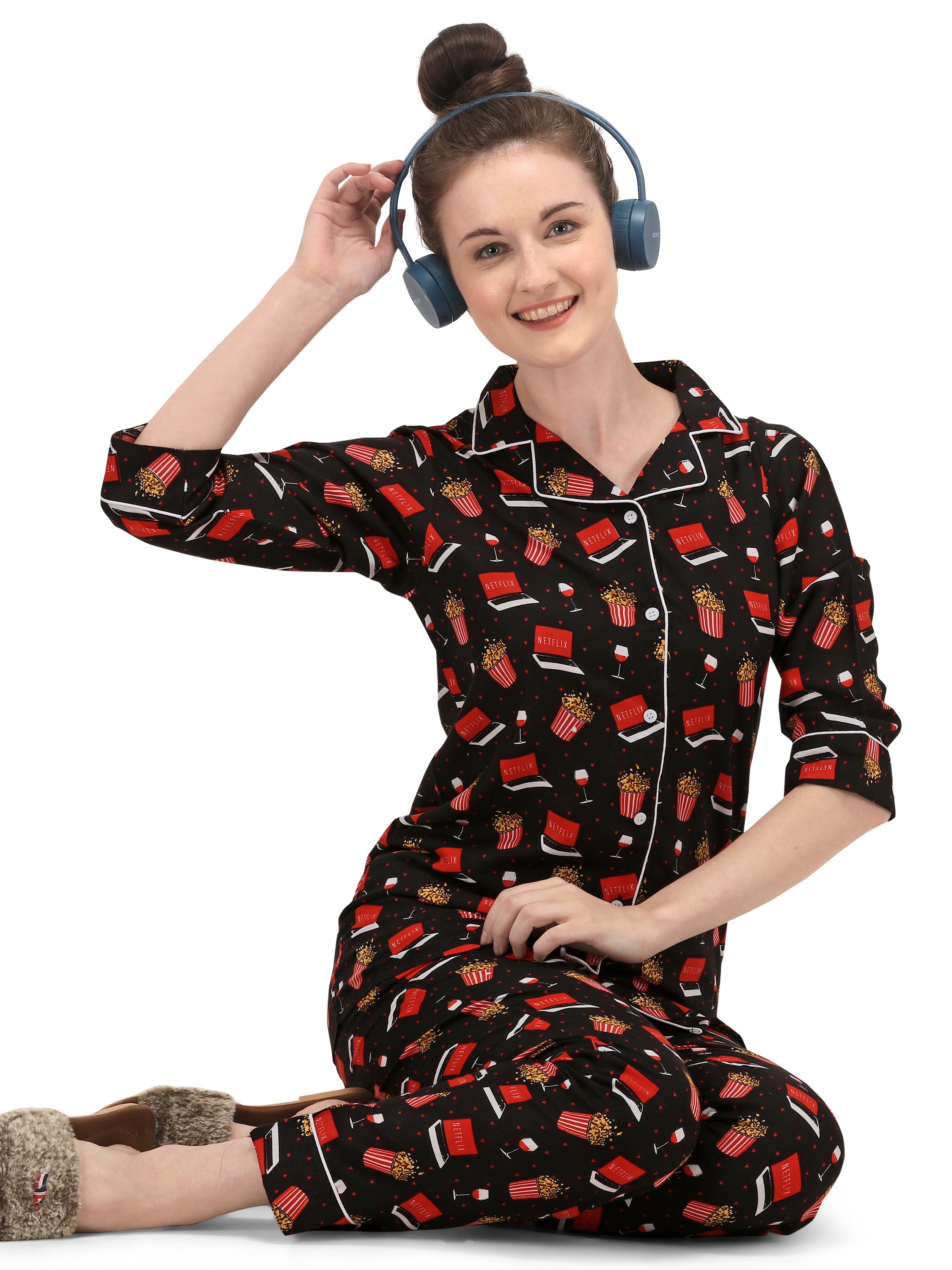 Rayon Netflix Printed Night Suit Set