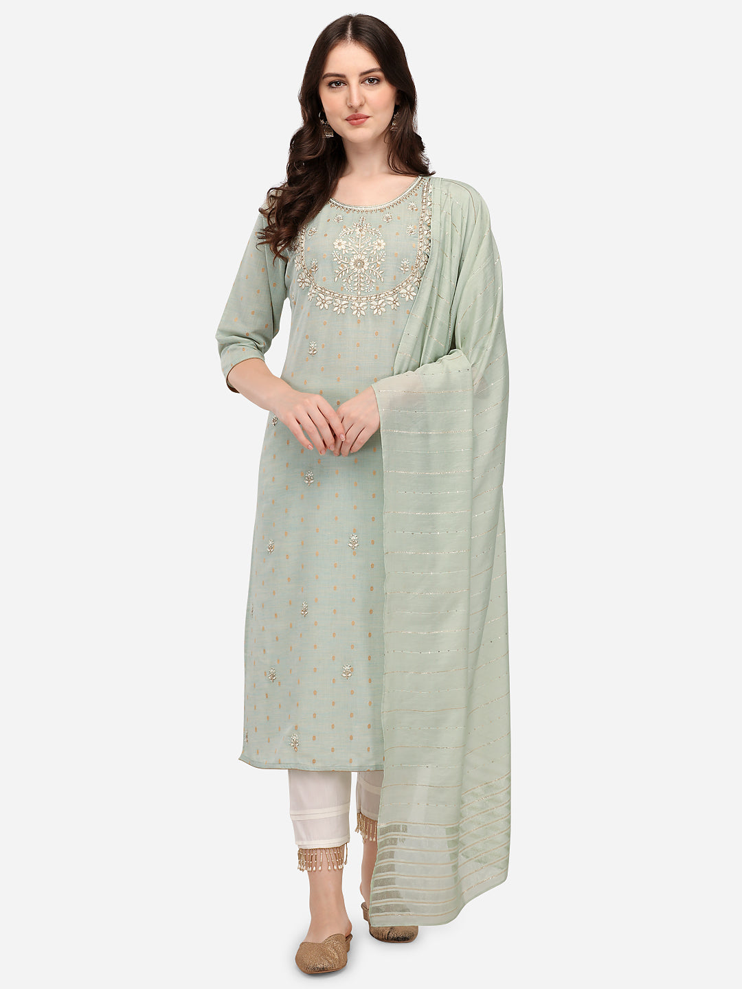 Embroidered Kurta with Pant & Dupatta Set