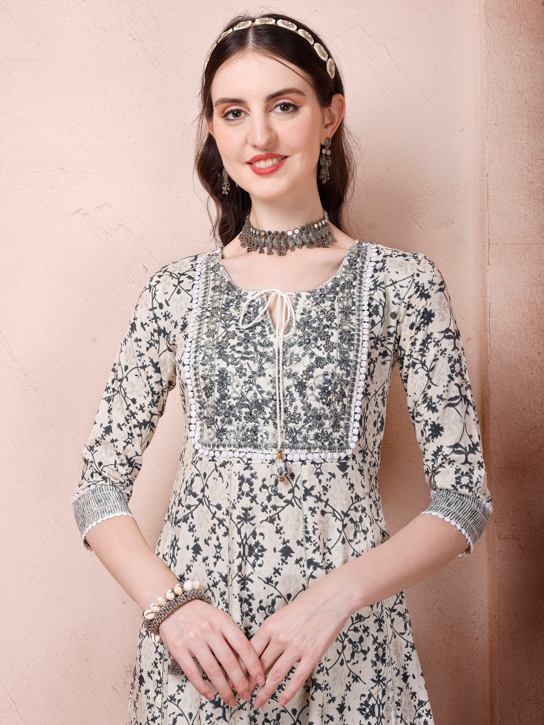 Anarkali Embroidered Kurta With Pant and Dupatta Set