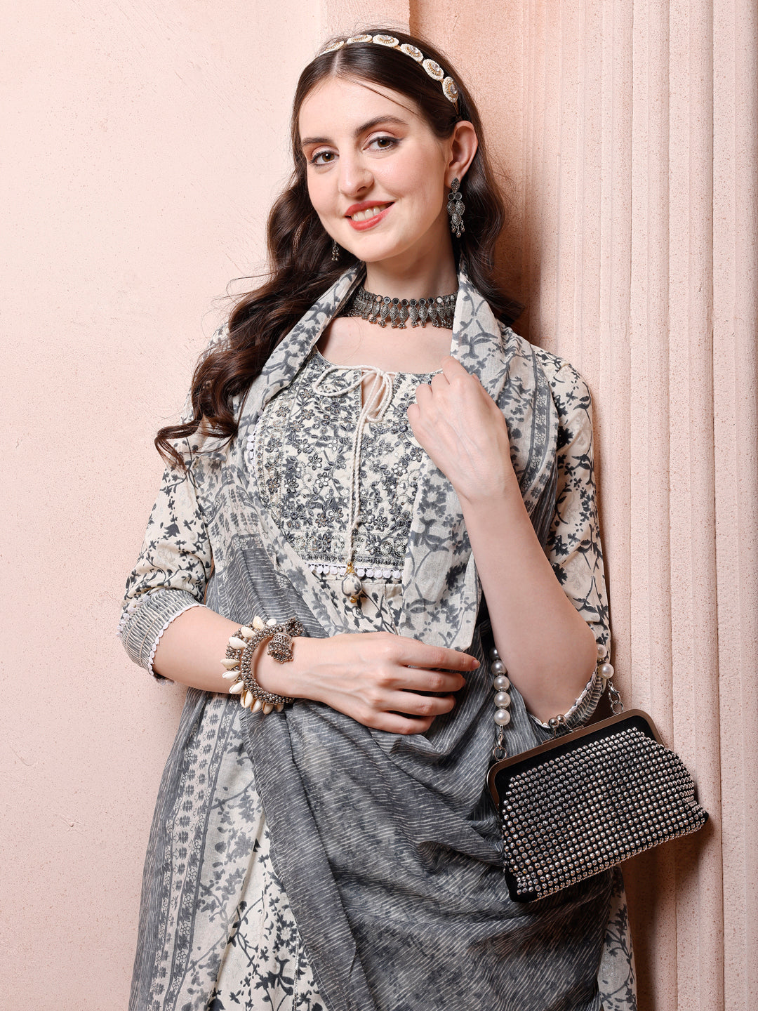 Anarkali Embroidered Kurta With Pant and Dupatta Set