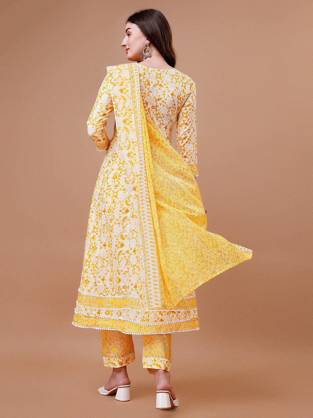 Embroidered & Floral Printed Flared Rayon Anarkali kurta with pant & dupatta