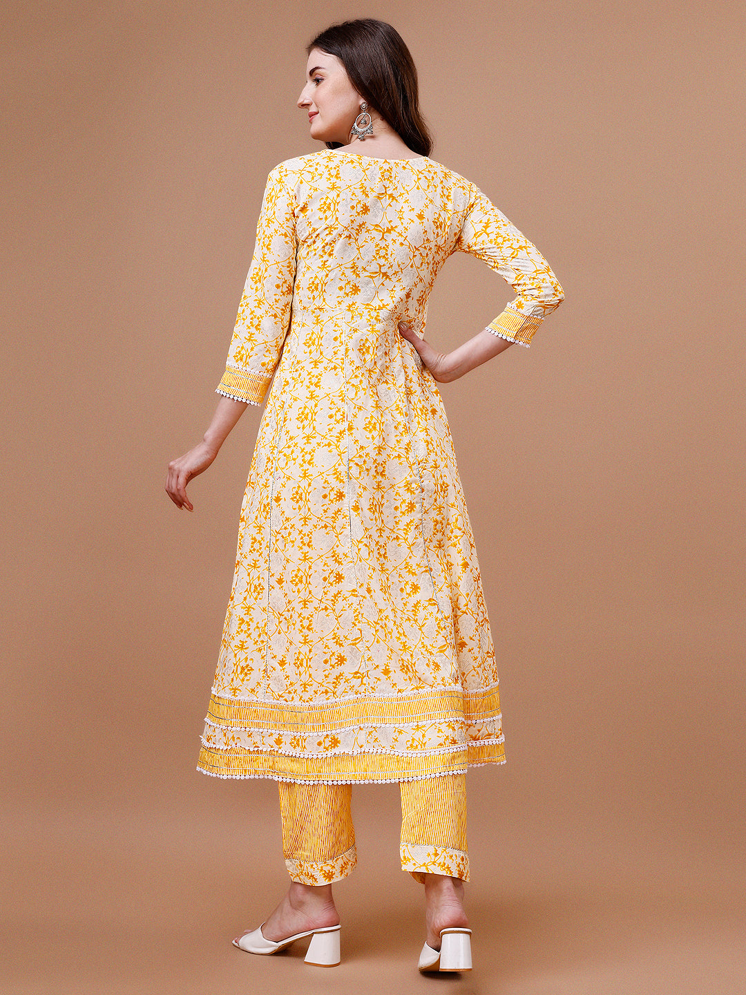 Embroidered & Floral Printed Flared Rayon Anarkali kurta with pant & dupatta