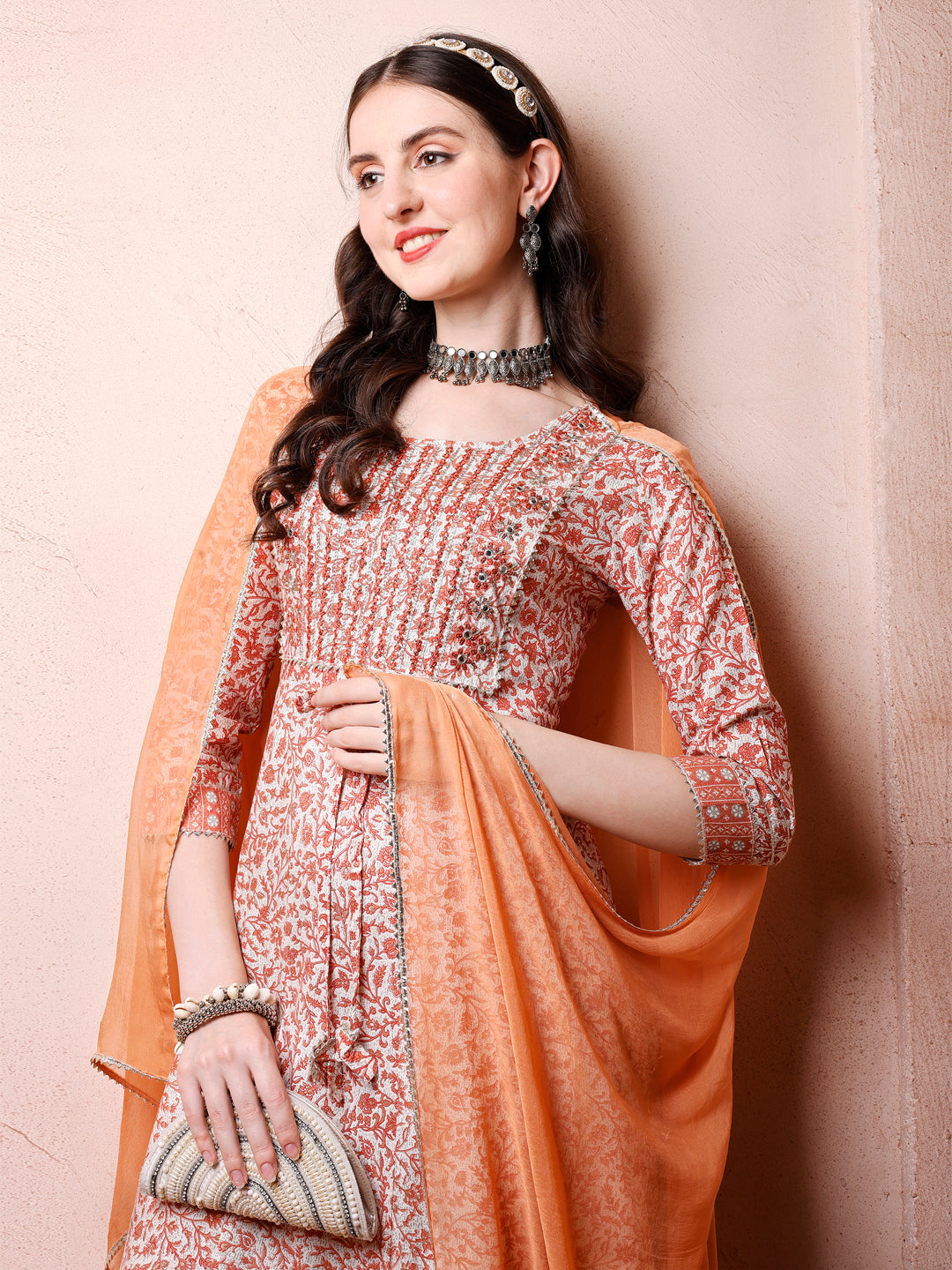 Anarkali Embroidered Kurta With Pant and Dupatta Set