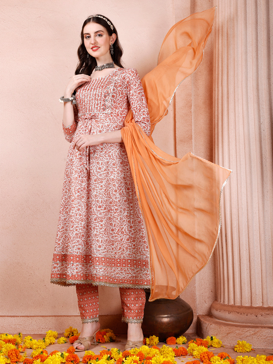 Anarkali Embroidered Kurta With Pant and Dupatta Set