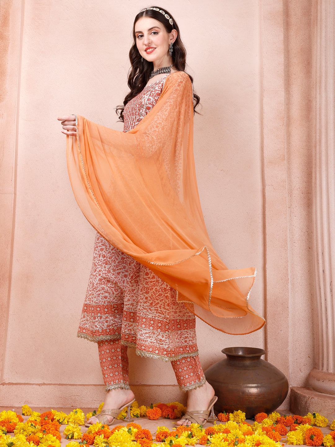 Anarkali Embroidered Kurta With Pant and Dupatta Set