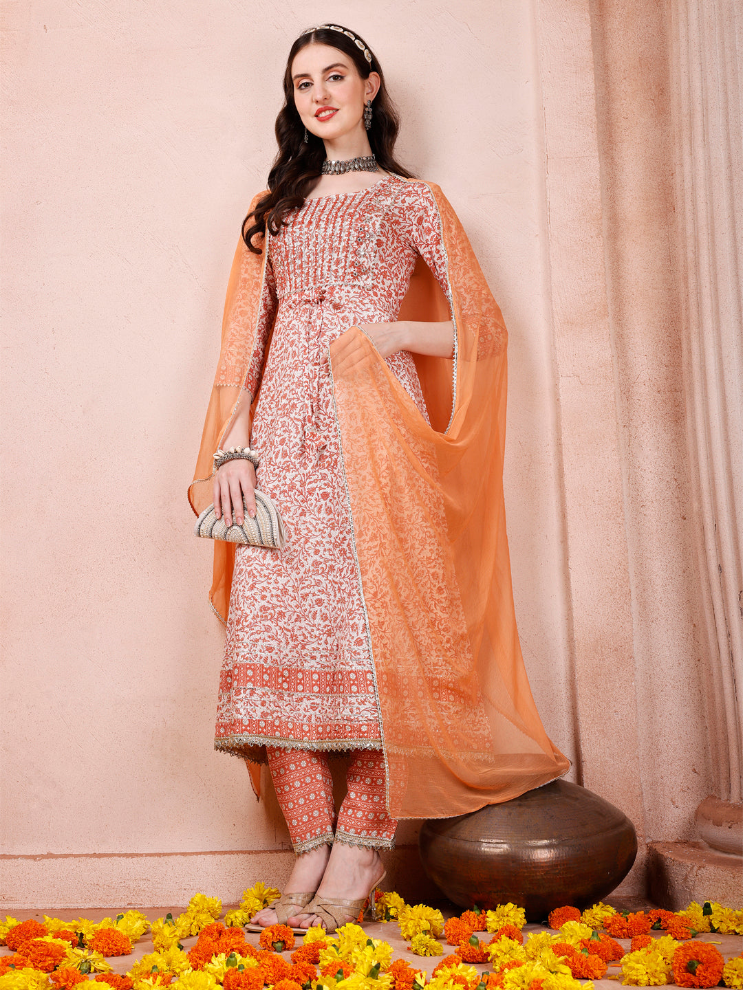 Anarkali Embroidered Kurta With Pant and Dupatta Set