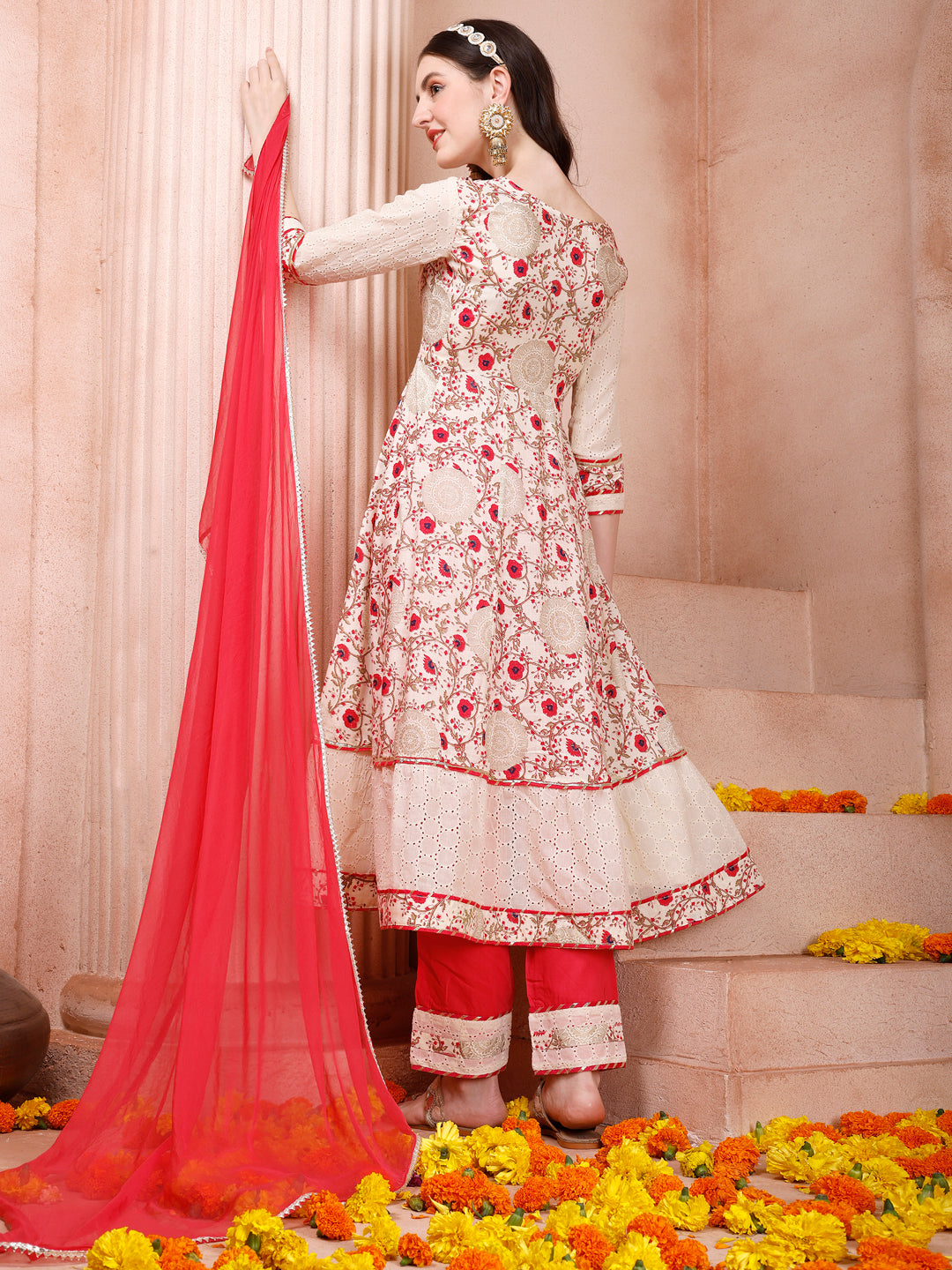 Anarkali Embroidered Kurta With Pant and Dupatta Set