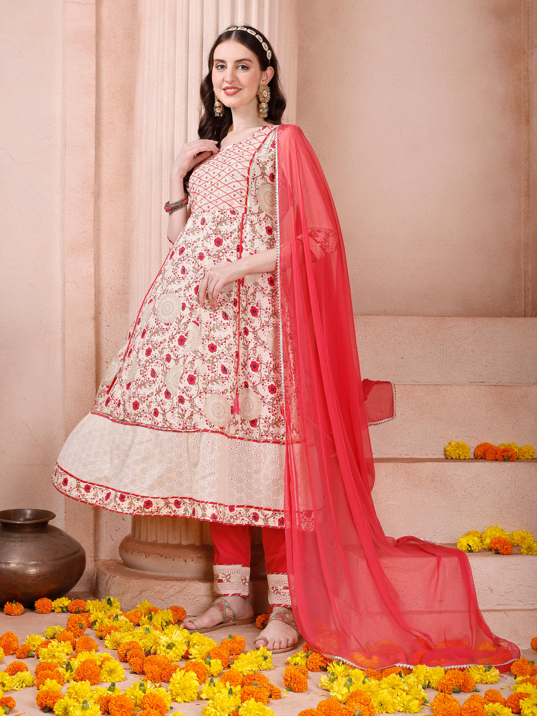 Anarkali Embroidered Kurta With Pant and Dupatta Set