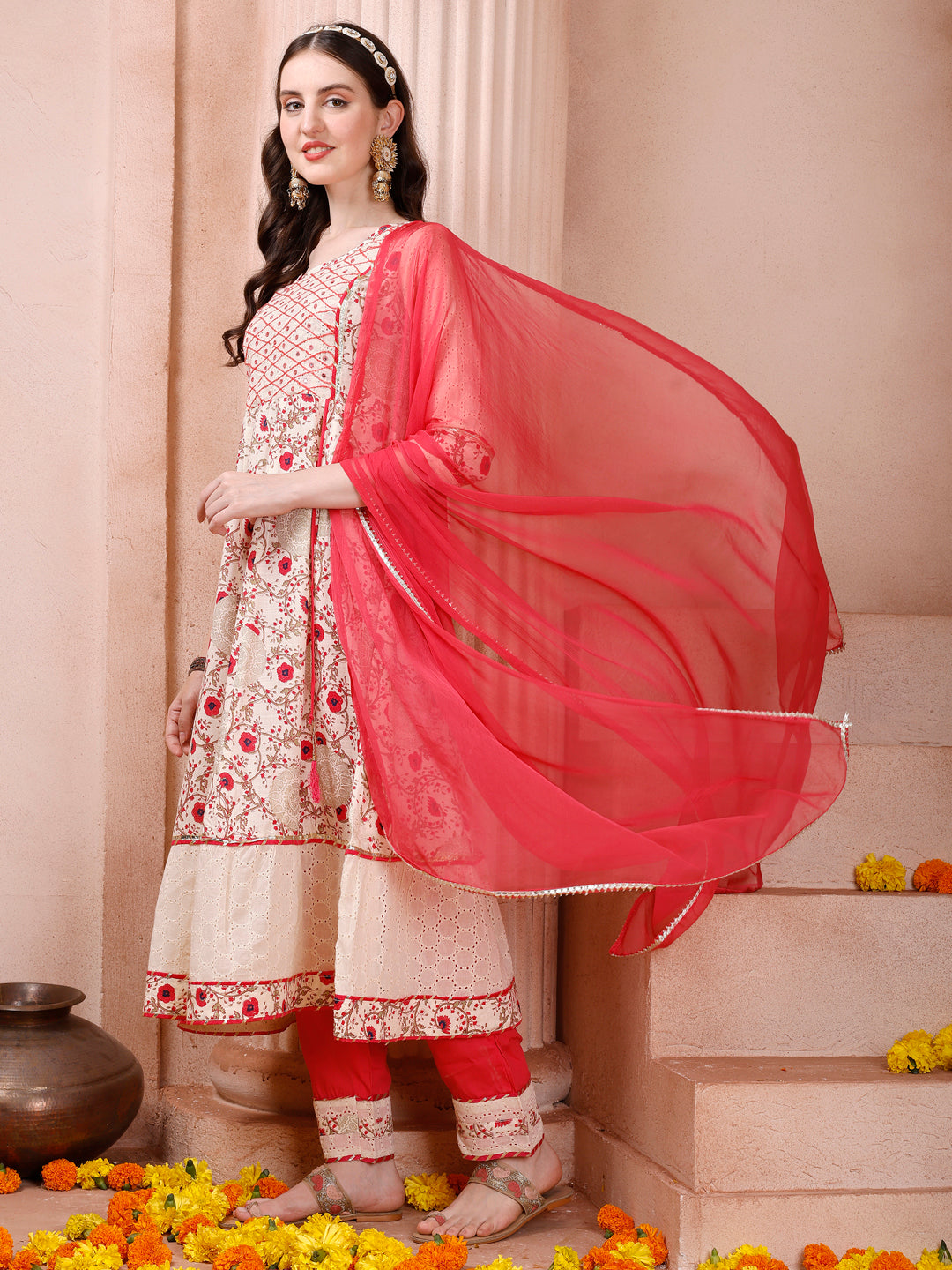 Anarkali Embroidered Kurta With Pant and Dupatta Set