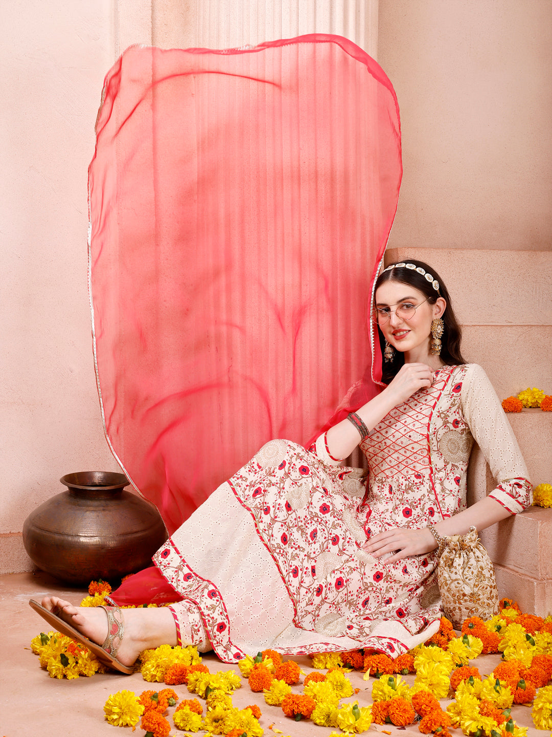 Anarkali Embroidered Kurta With Pant and Dupatta Set