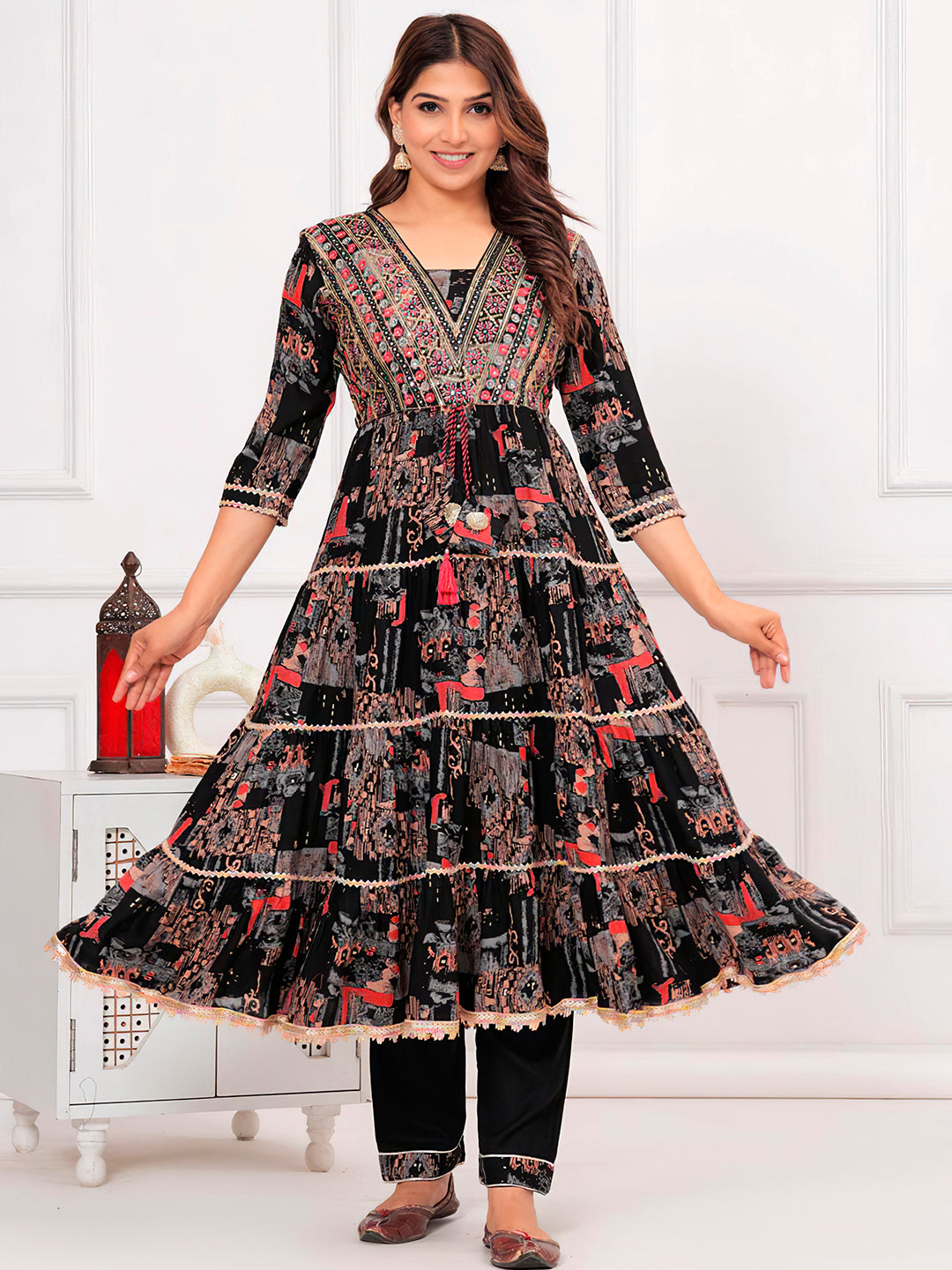 Embroidered & Printed Kurta with pant & dupatta luxury premium